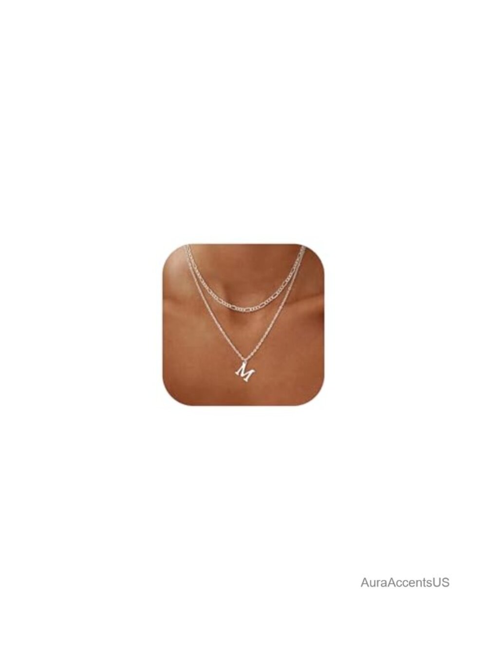 Dainty Layered Initial Necklace Set Figaro Chain Pendant Letter Jewelry Gift